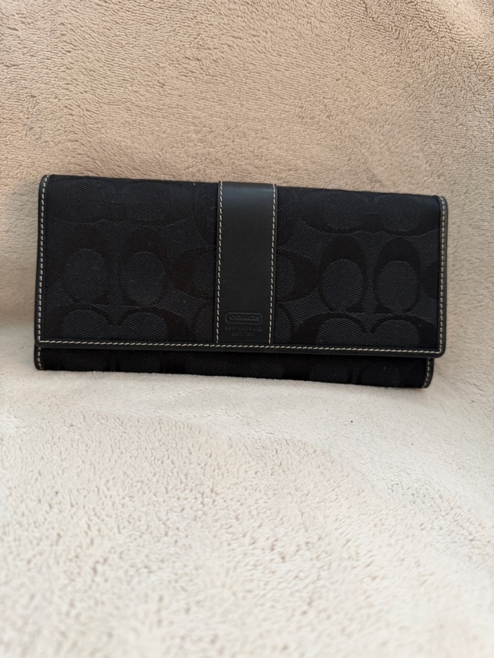Coach Black Signature Continental Wallet with Leather Trim